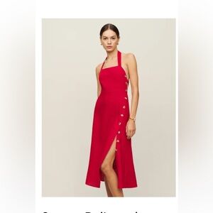 Reformation Red Linen Halter Dress